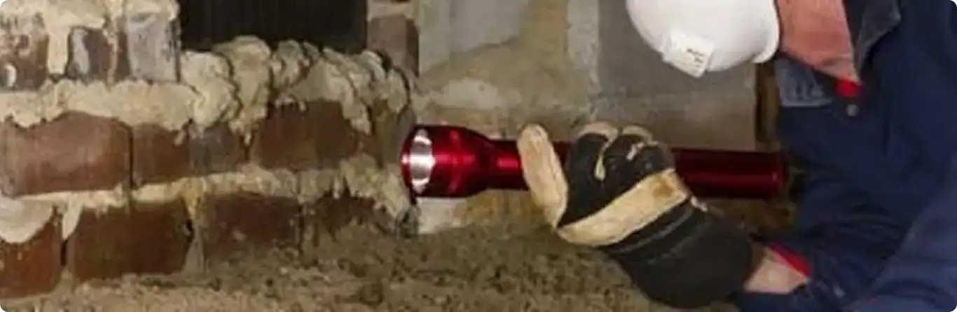 Pest control technician inspecting a crawl space for ant activity in Parkville, MD