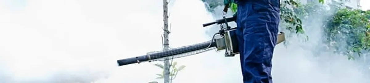 Pest control technician fogging an outdoor area for insect control in Baltimore, MD